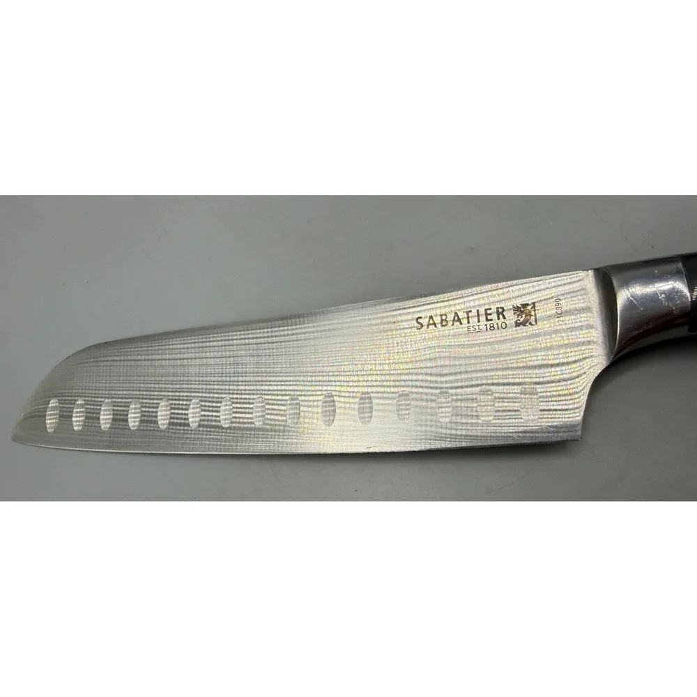 Sabatier 21C890 2 Piece Knife Set 7in Santoku 8in Slicer Damascus Etched Steel